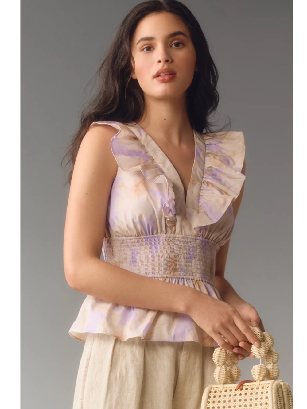 $128 NWT Hutch by Anthropologie V-Neck Ruffled Smocked Tank Medium Floral